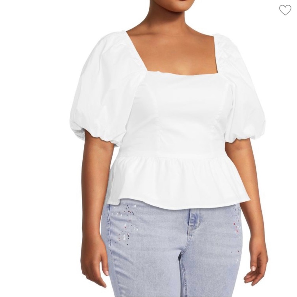 Rachel Parcell Square Neck Puff Sleeve Top White Sz 10